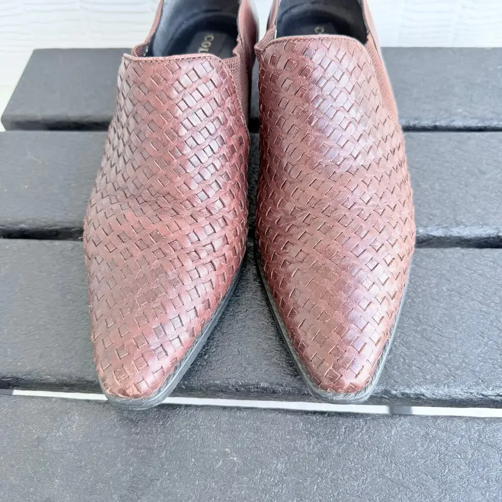 Colin Stuart Woven Leather Booties Womens 9 Brown Basket Weave Pointed Toe